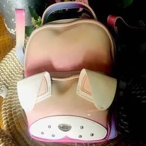 Cute Puppy Face Pink Ombre Mini Backpack Faux Leather Dog Ears | NWT